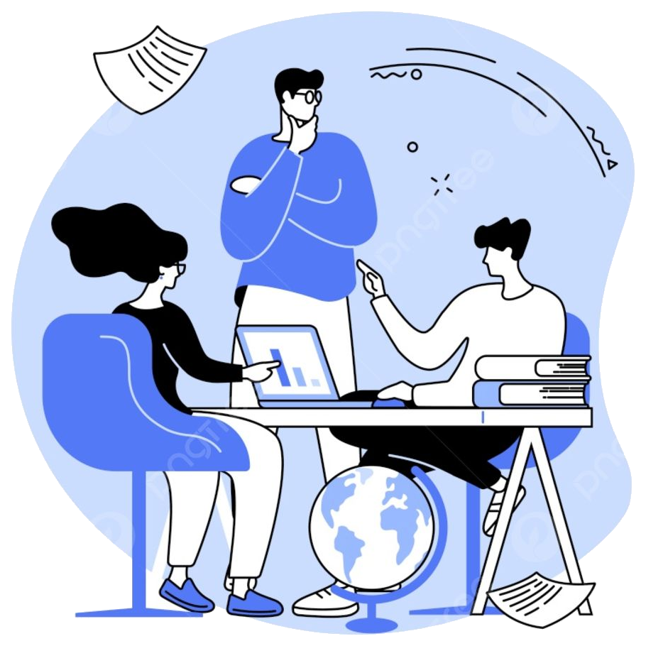 Illustration of the Daxor team discussing a project