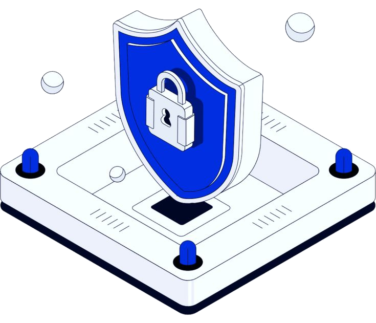 Illustration of a security shield protecting data
