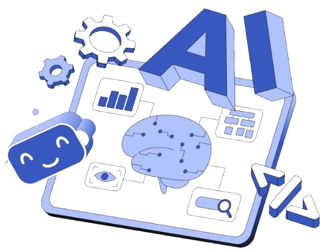 Illustration of an AI brain and assistant robot