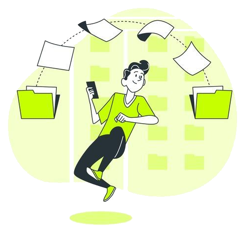 Illustration of data files moving between systems